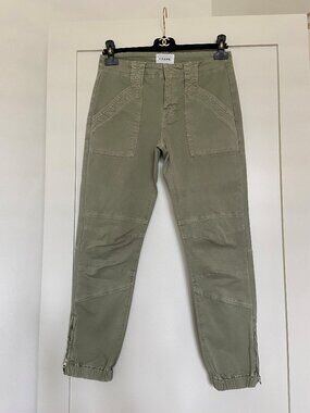 FRAME Cotton-blend sage green twill tapered jogger pants